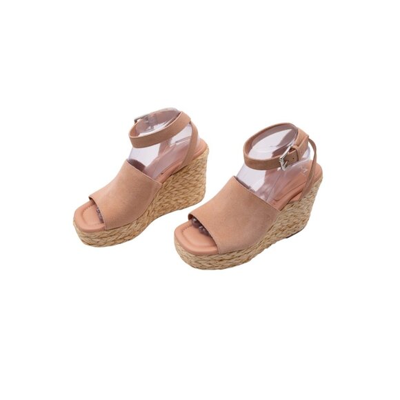 NWOB Marc Fisher Nelly Espadrille Sandals Sz 10 Pink Suede Ankle Strap Wedge - Picture 6 of 13
